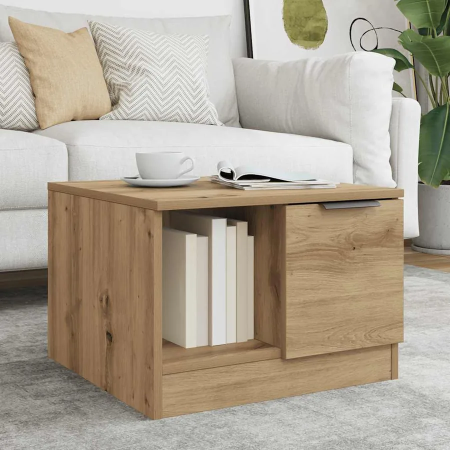 Table basse chêne artisanal 50x50x36 cm bois d'ingénierie