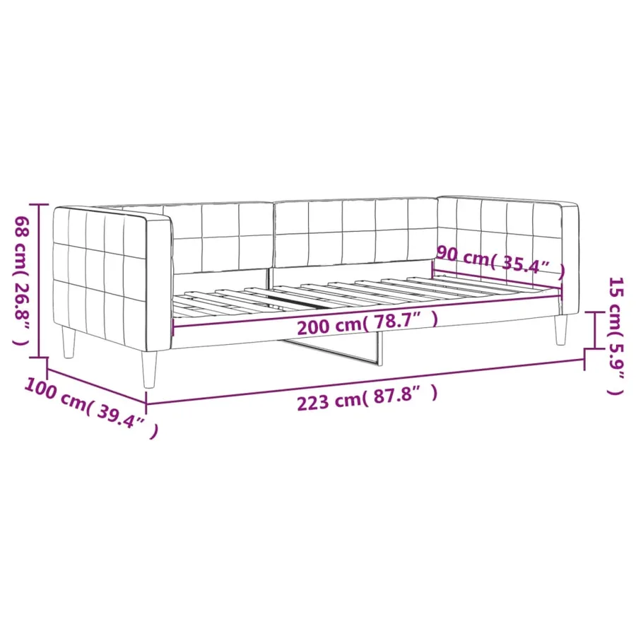 Lit de repos sans matelas gris foncé 90x200 cm velours - 8
