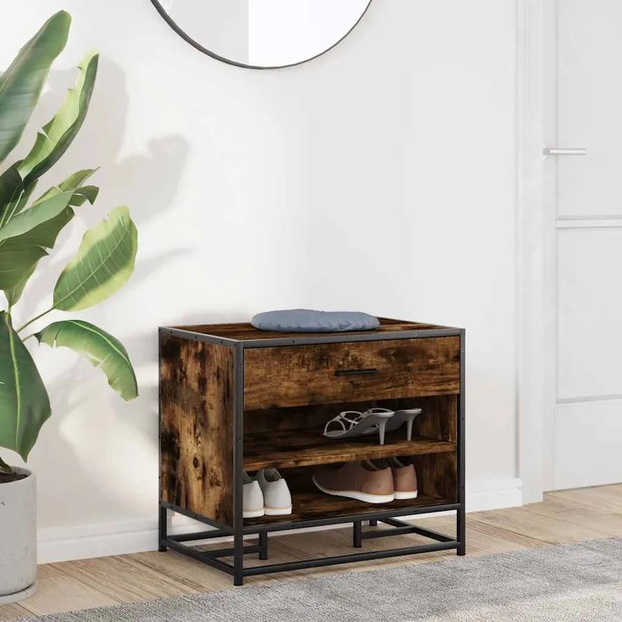 Banc à chaussures chêne fumé bois d'ingénierie et métal - 3