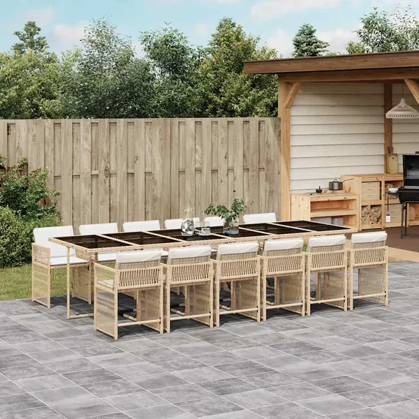 Ensemble à manger de jardin et coussins 13 pcs beige