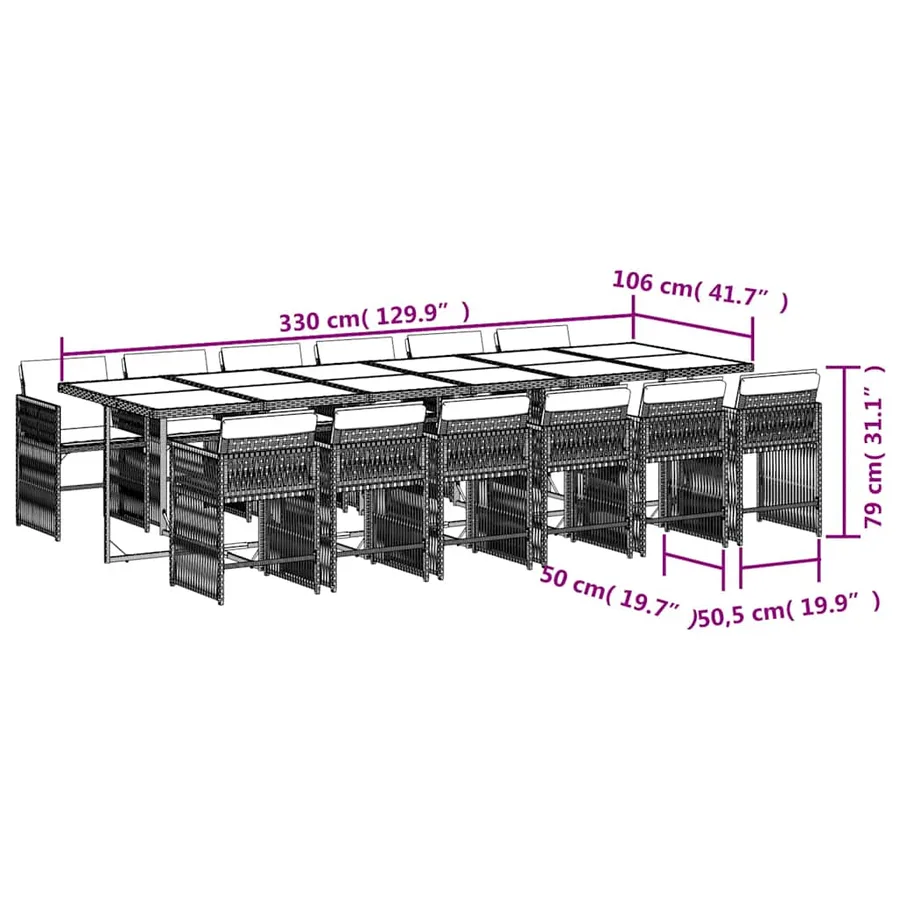 Ensemble à manger de jardin et coussins 13 pcs beige - 6