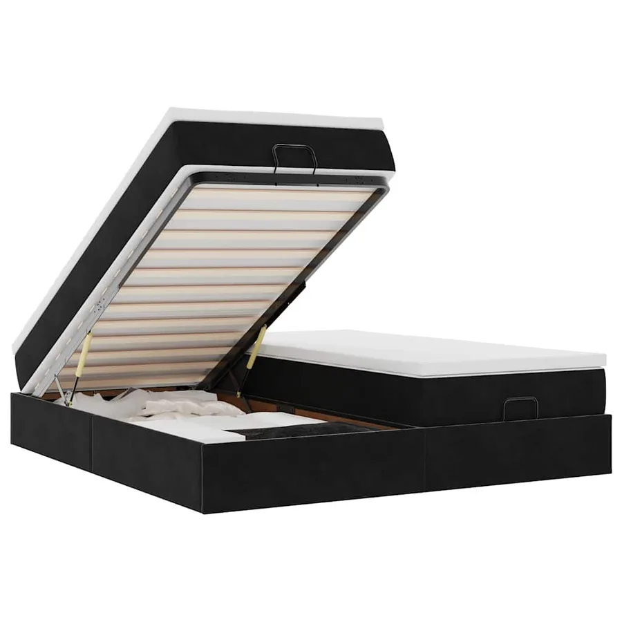 Cadre de lit ottoman avec matelas noir 160x200 cm velours - 2