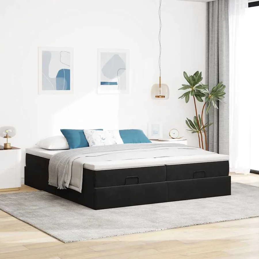 Cadre de lit ottoman avec matelas noir 160x200 cm velours - 3