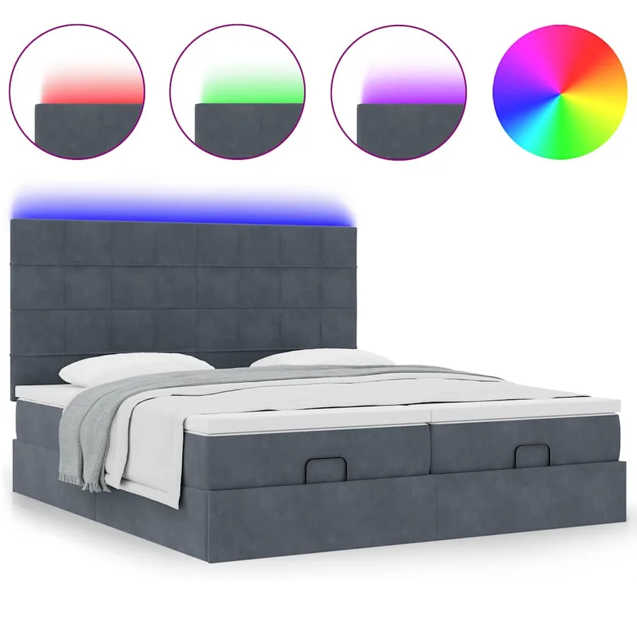 Cadre de lit ottoman avec matelas gris foncé 160x200cm velours - 4