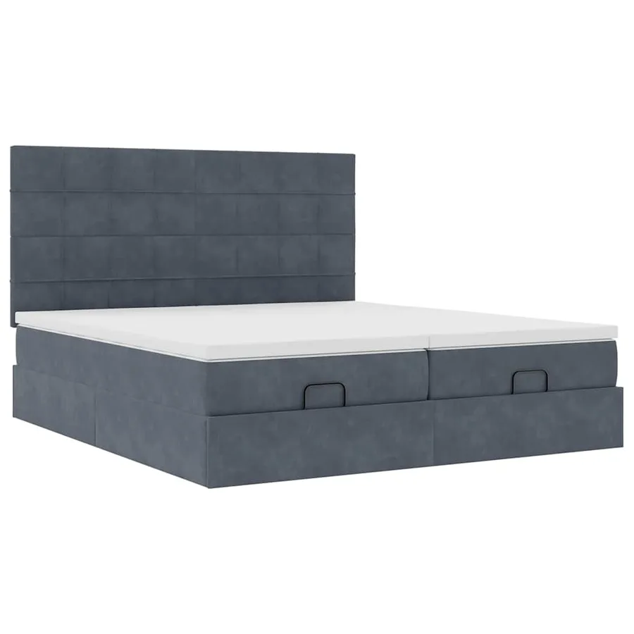 Cadre de lit ottoman avec matelas gris foncé 160x200cm velours - 6