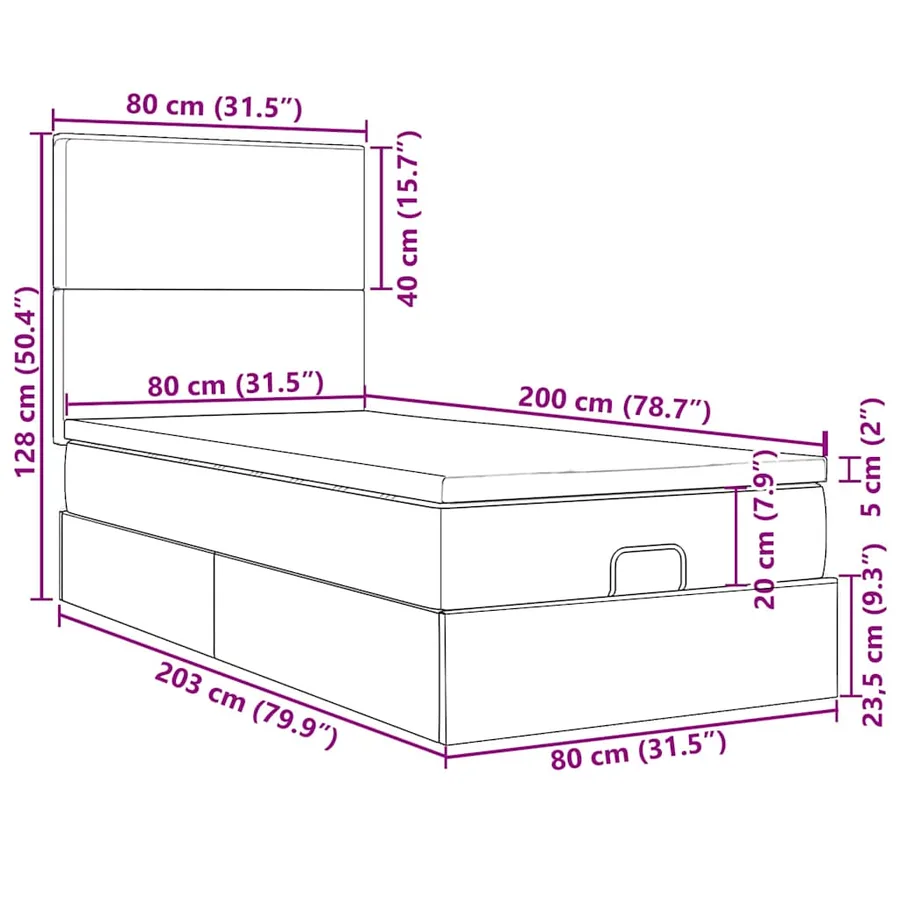 Cadre de lit ottoman avec matelas bleu foncé 80x200 cm velours - 18