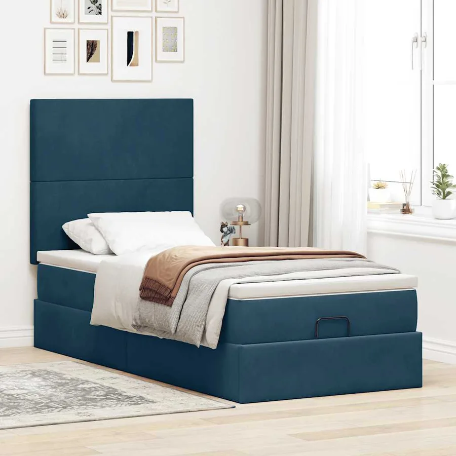 Cadre de lit ottoman avec matelas bleu foncé 80x200 cm velours - 4