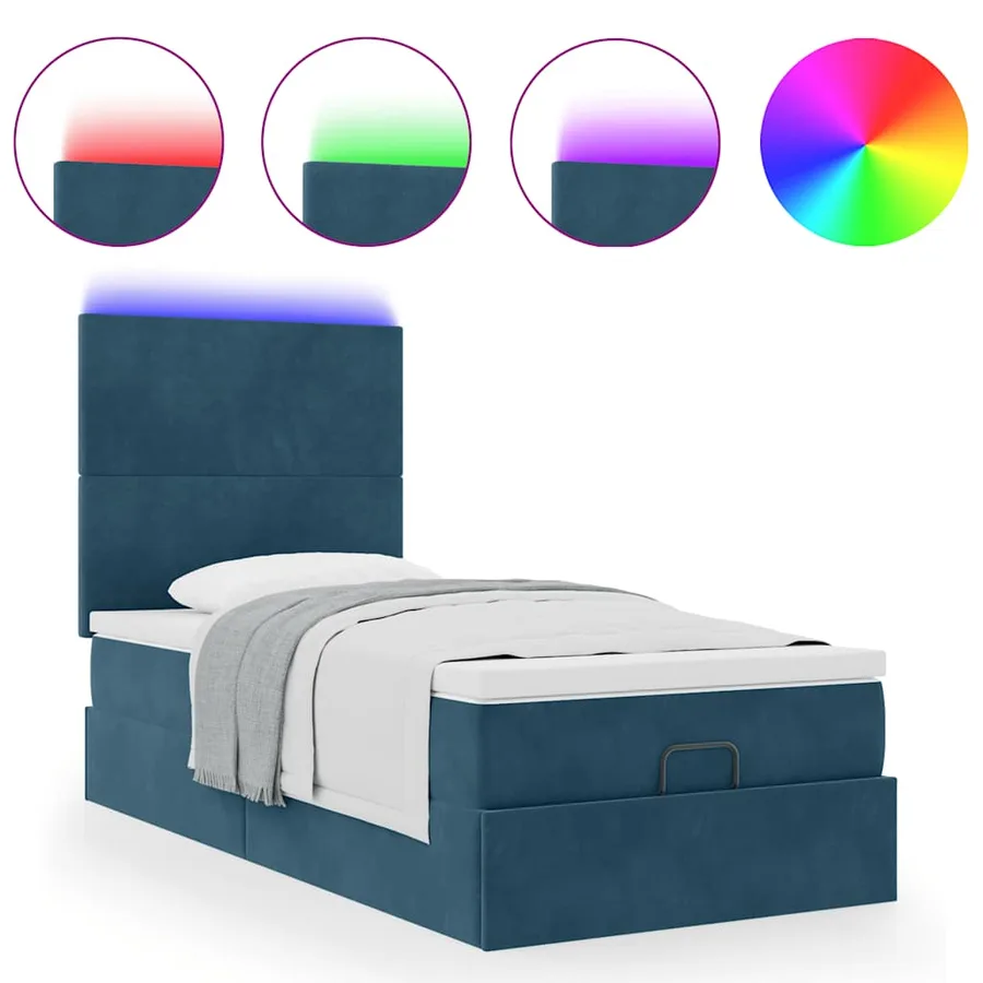 Cadre de lit ottoman avec matelas bleu foncé 80x200 cm velours - 5