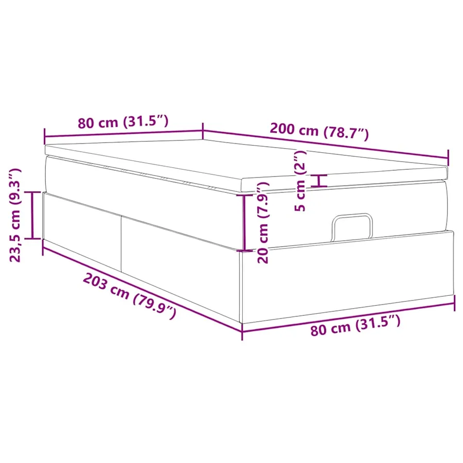 Cadre de lit ottoman avec matelas bleu foncé 80x200 cm velours - 17