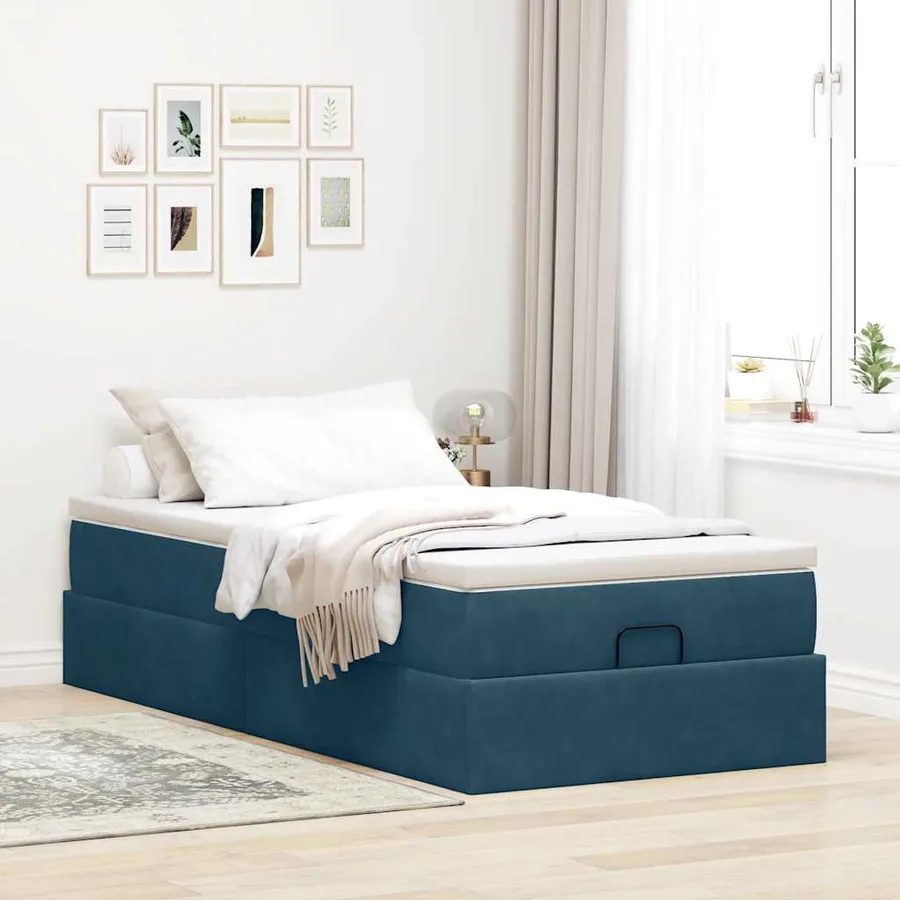 Cadre de lit ottoman avec matelas bleu foncé 80x200 cm velours - 3