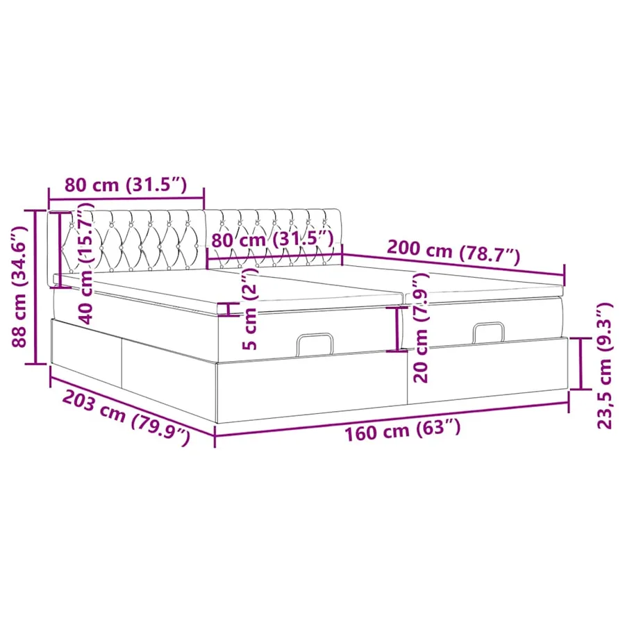 Cadre de lit ottoman avec matelas vert foncé 160x200 cm velours - 18