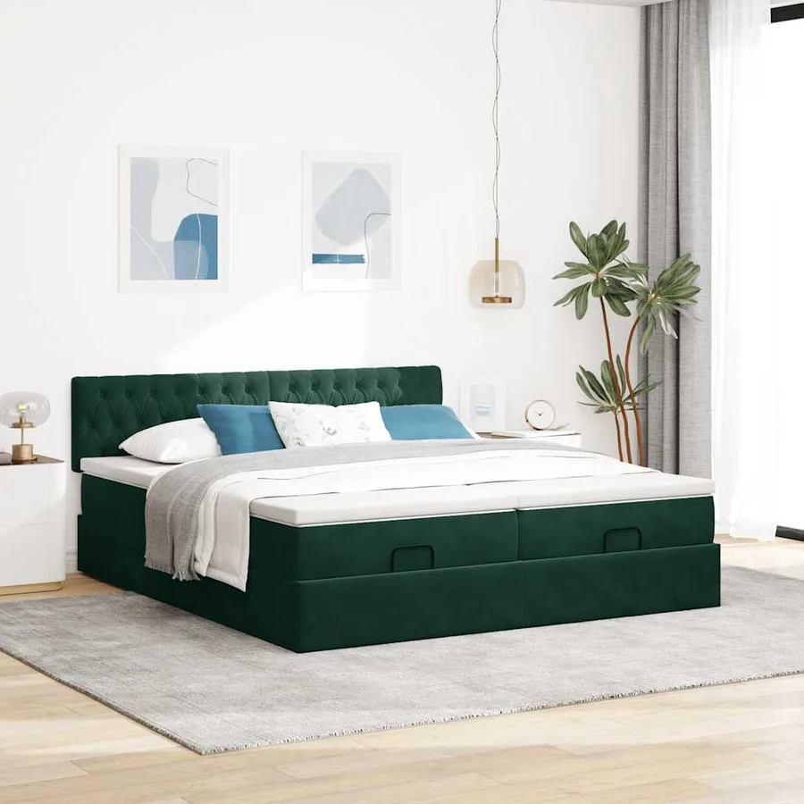 Cadre de lit ottoman avec matelas vert foncé 160x200 cm velours - 4