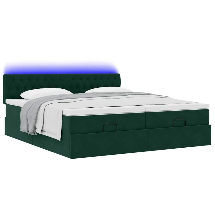 Cadre de lit ottoman avec matelas vert foncé 160x200 cm velours - 6