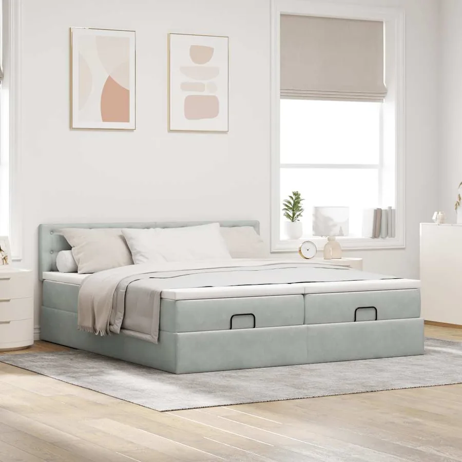 Cadre de lit ottoman et matelas gris clair 160x200cm velours - 3