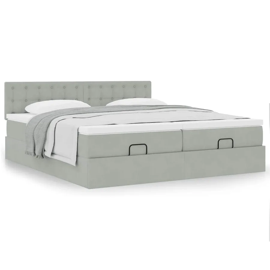 Cadre de lit ottoman et matelas gris clair 160x200cm velours - 4