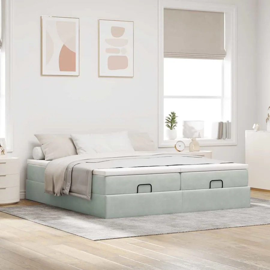 Cadre de lit ottoman et matelas gris clair 160x200cm velours - 3