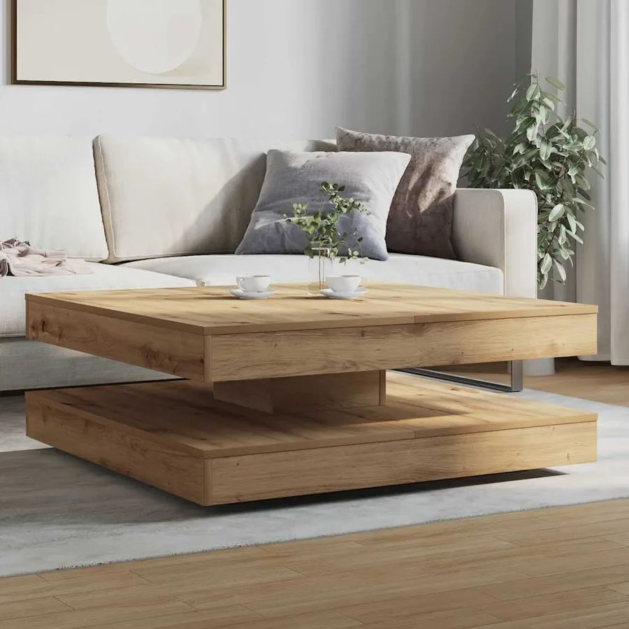 Table basse rotative à 360 degrés chêne artisanal 90x90x34,5 cm - 3