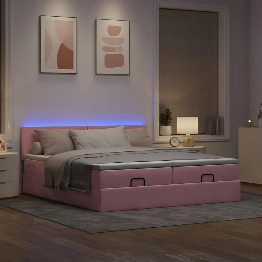 Cadre de lit ottoman avec matelas rose 160x200 cm velours - 3