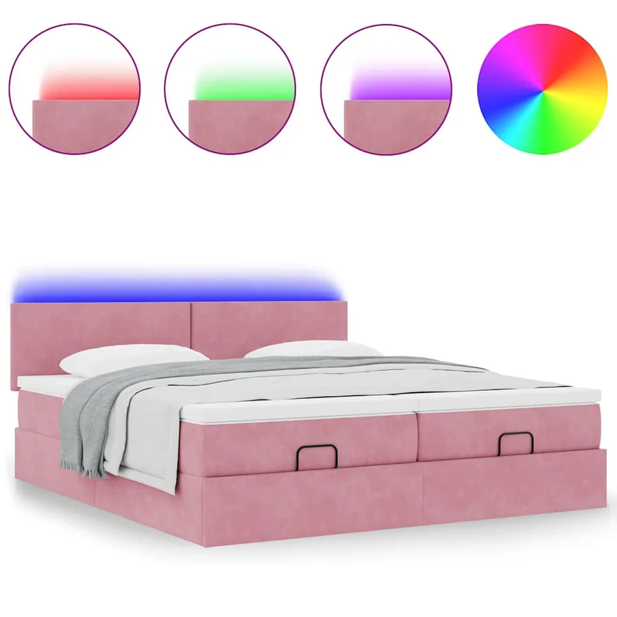 Cadre de lit ottoman avec matelas rose 160x200 cm velours - 5