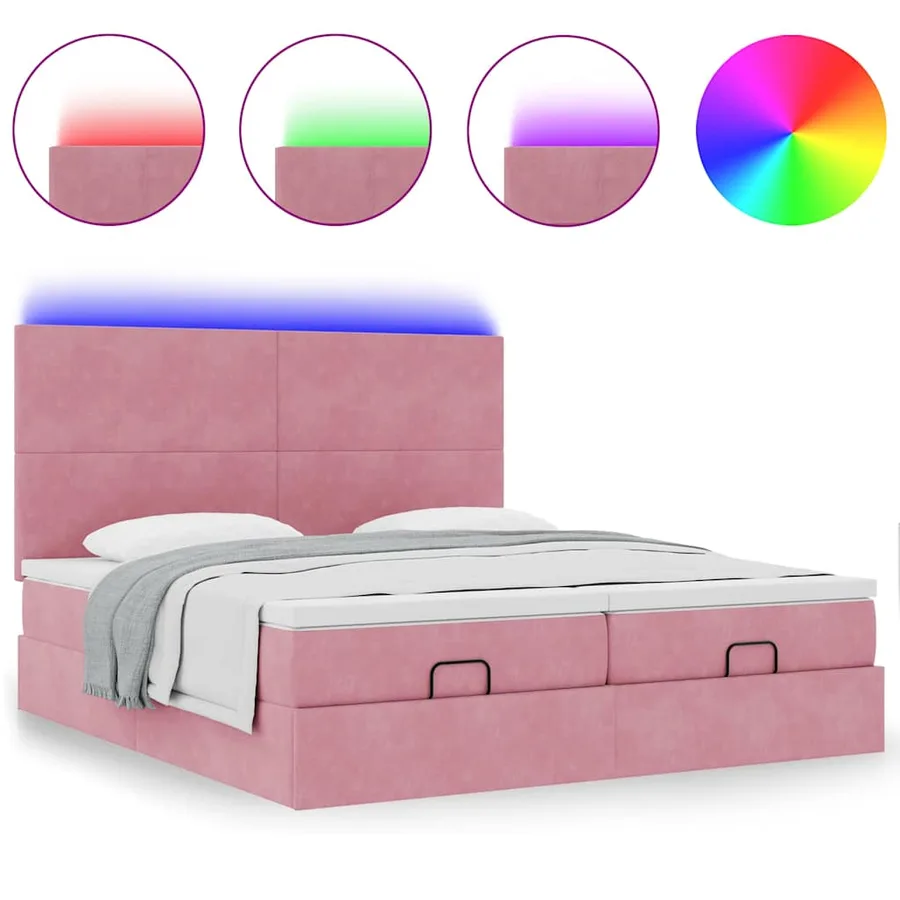 Cadre de lit ottoman avec matelas rose 160x200 cm velours - 5