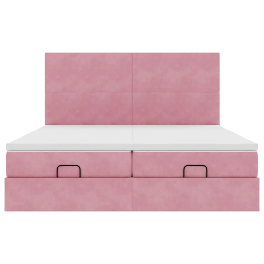 Cadre de lit ottoman avec matelas rose 160x200 cm velours - 8