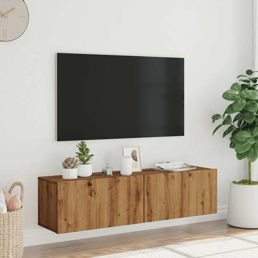 Meuble TV mural chêne artisanal 120x30x30 cm bois d'ingénierie - 3