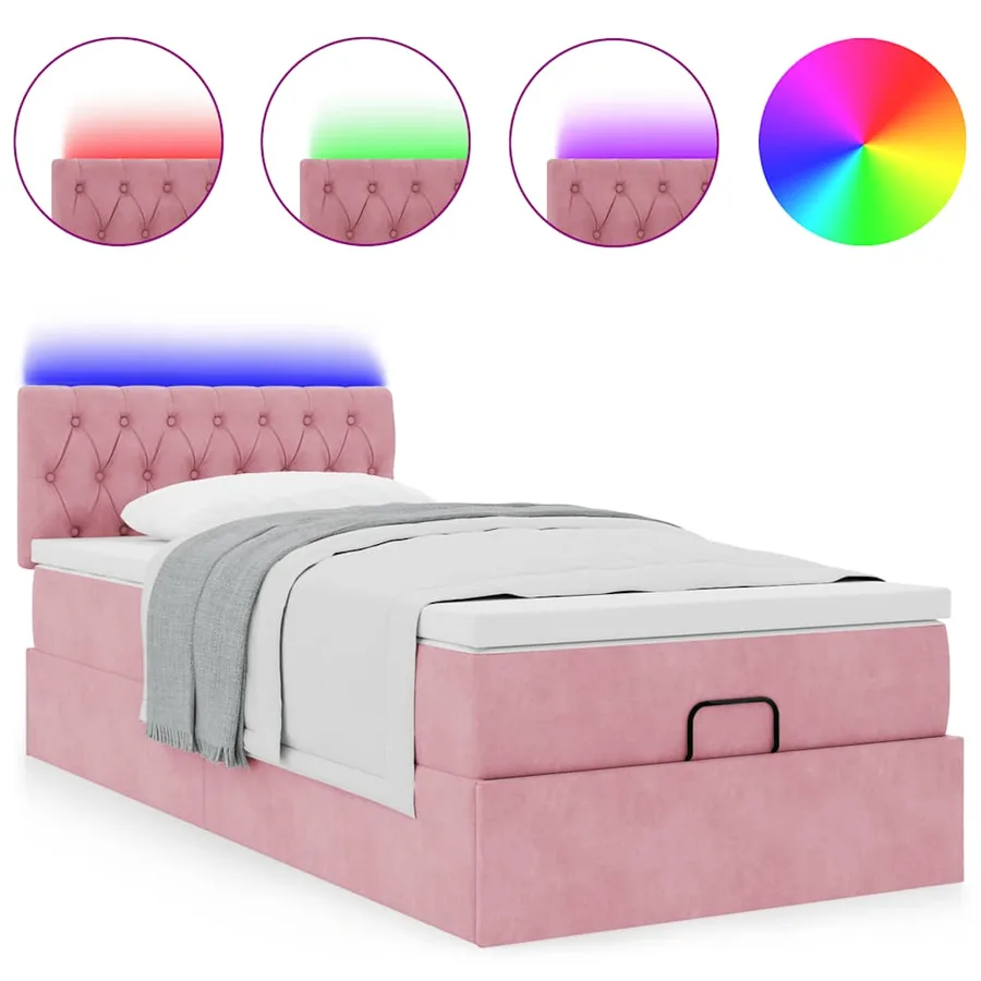 Lit ottoman avec matelas et LED rose 80x200cm velours - 17