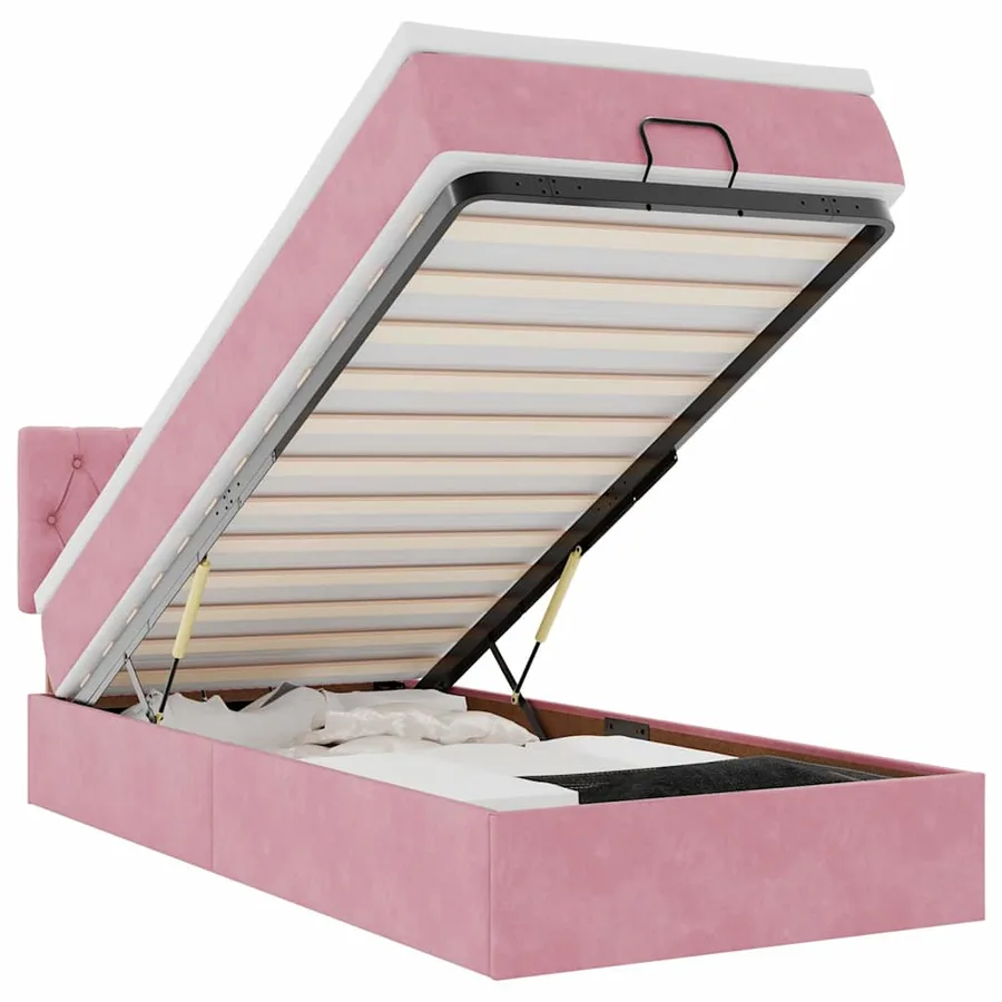 Lit ottoman avec matelas et LED rose 80x200cm velours - 2