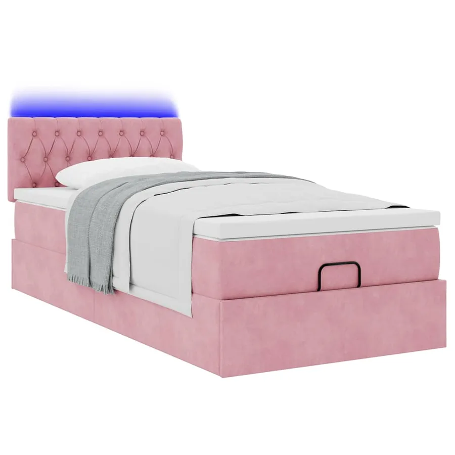 Lit ottoman avec matelas et LED rose 80x200cm velours - 3