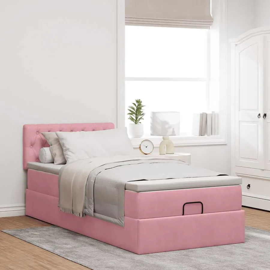 Lit ottoman avec matelas et LED rose 80x200cm velours - 4