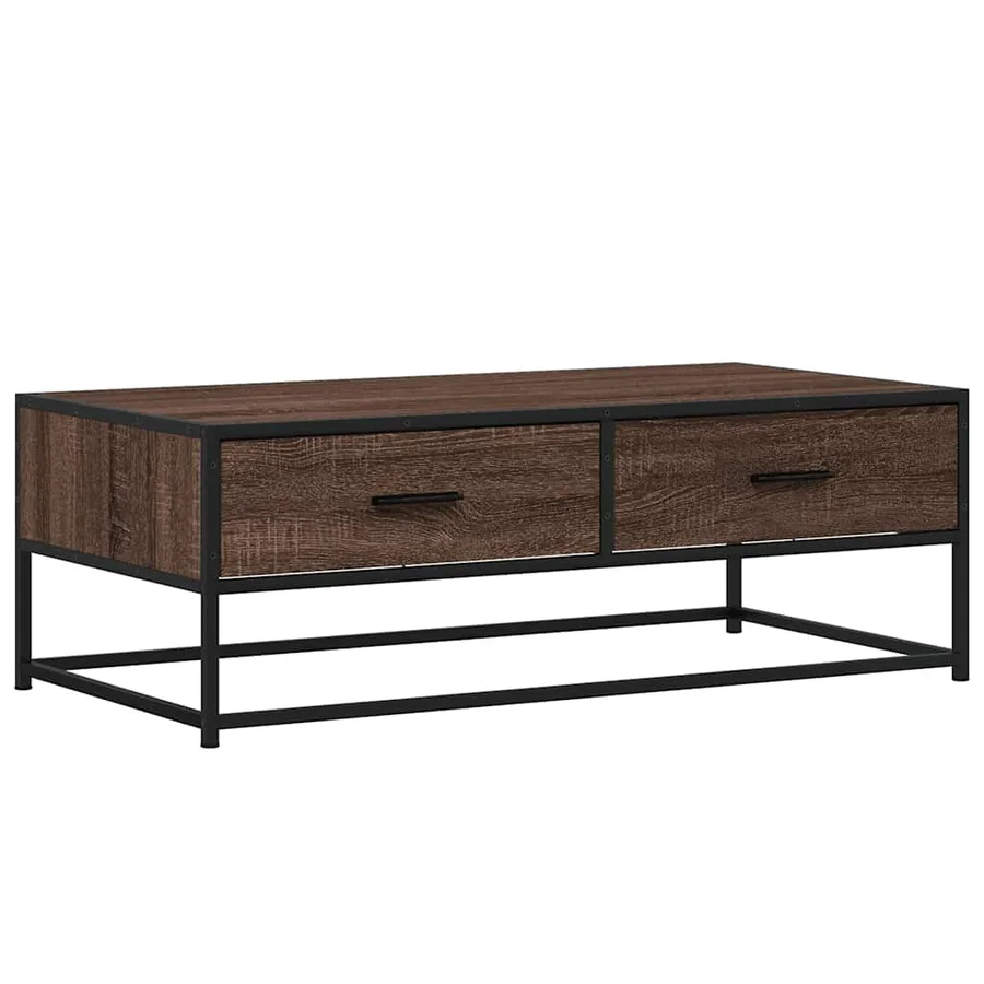 Table basse chêne marron 100x50x35cm bois d'ingénierie et métal - 2