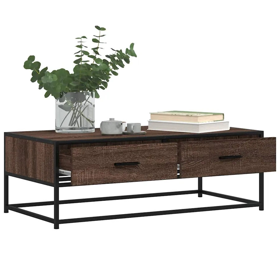 Table basse chêne marron 100x50x35cm bois d'ingénierie et métal - 4