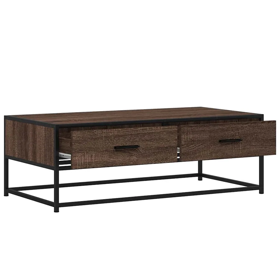 Table basse chêne marron 100x50x35cm bois d'ingénierie et métal - 8