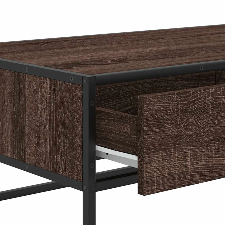 Table basse chêne marron 100x50x35cm bois d'ingénierie et métal - 9