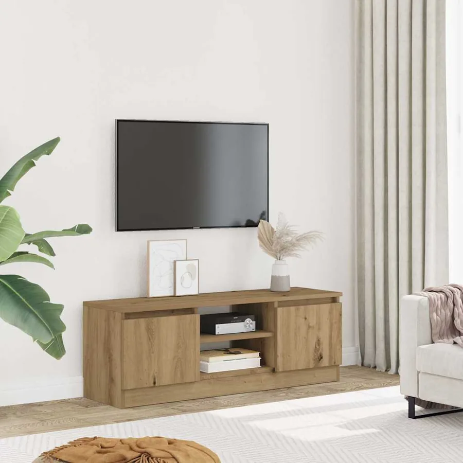 Meuble TV chêne artisanal 102x30x36 cm bois d'ingénierie