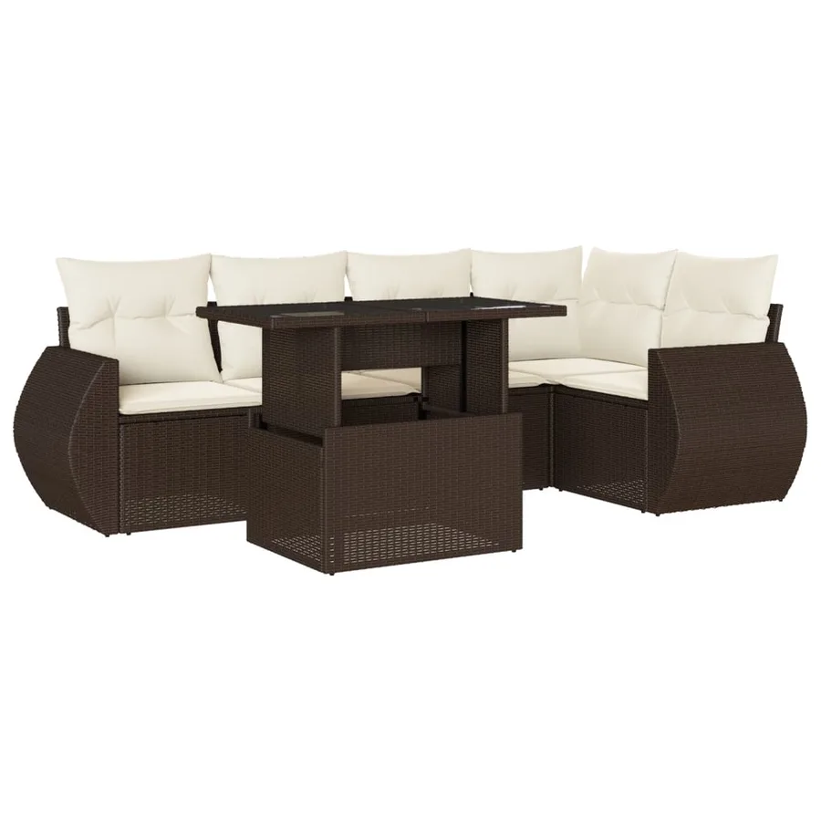 Salon de jardin avec coussins 6 pcs marron résine tressée - 2