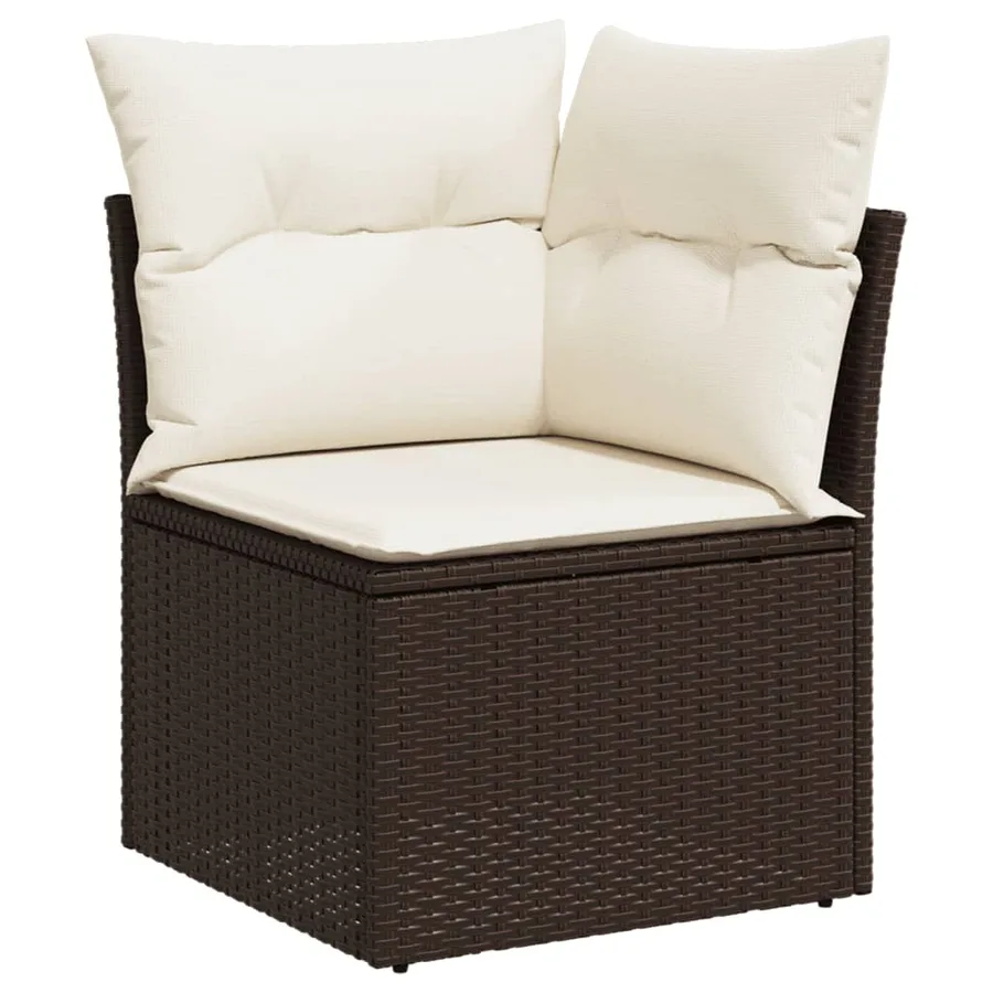 Salon de jardin 10 pcs avec coussins marron résine tressée - 5