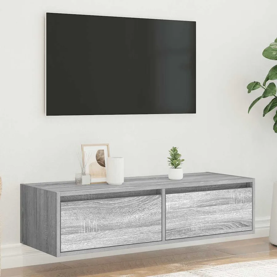 Meuble TV avec lumières LED sonoma gris 100X35,5x25 cm - 4