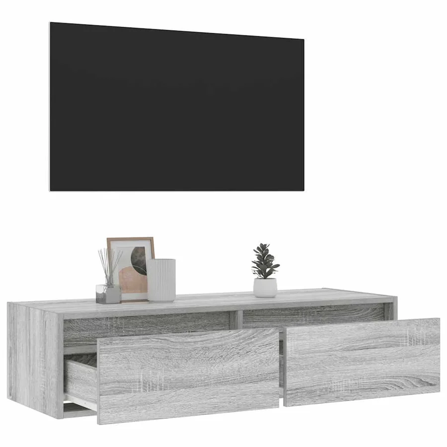 Meuble TV avec lumières LED sonoma gris 100X35,5x25 cm - 5