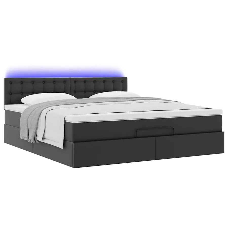 Lit ottoman avec matelas & LED Noir 180x200cm similicuir - 6