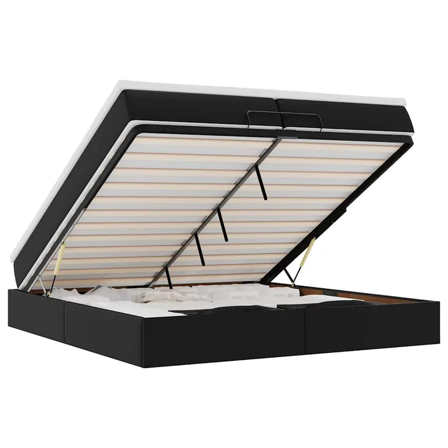 Cadre de lit ottoman avec matelas noir 200x200 cm similicuir - 2