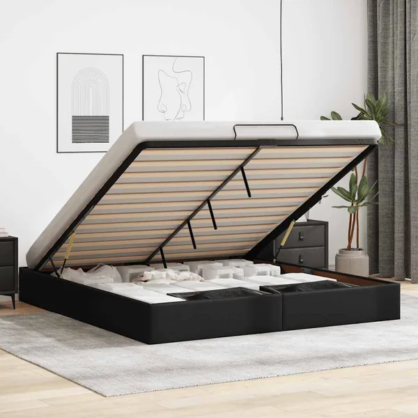 Cadre de lit ottoman sans matelas noir 200x200 cm similicuir