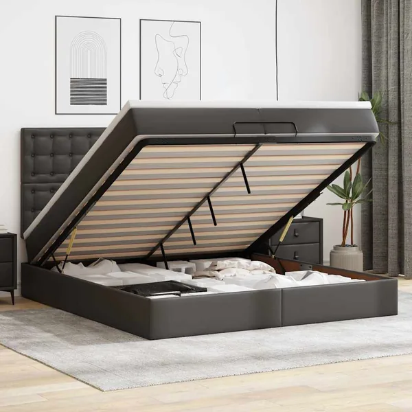 Cadre de lit ottoman avec matelas noir 200x200 cm similicuir