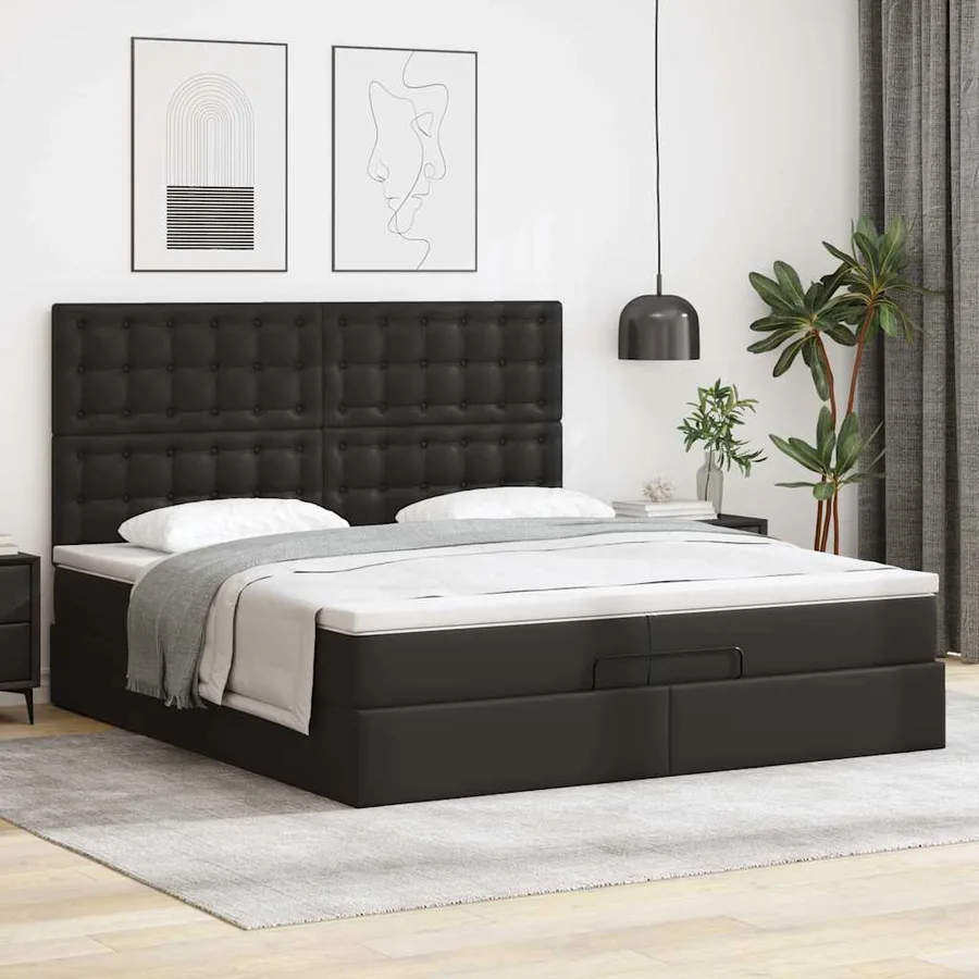 Cadre de lit ottoman avec matelas noir 200x200 cm similicuir - 4