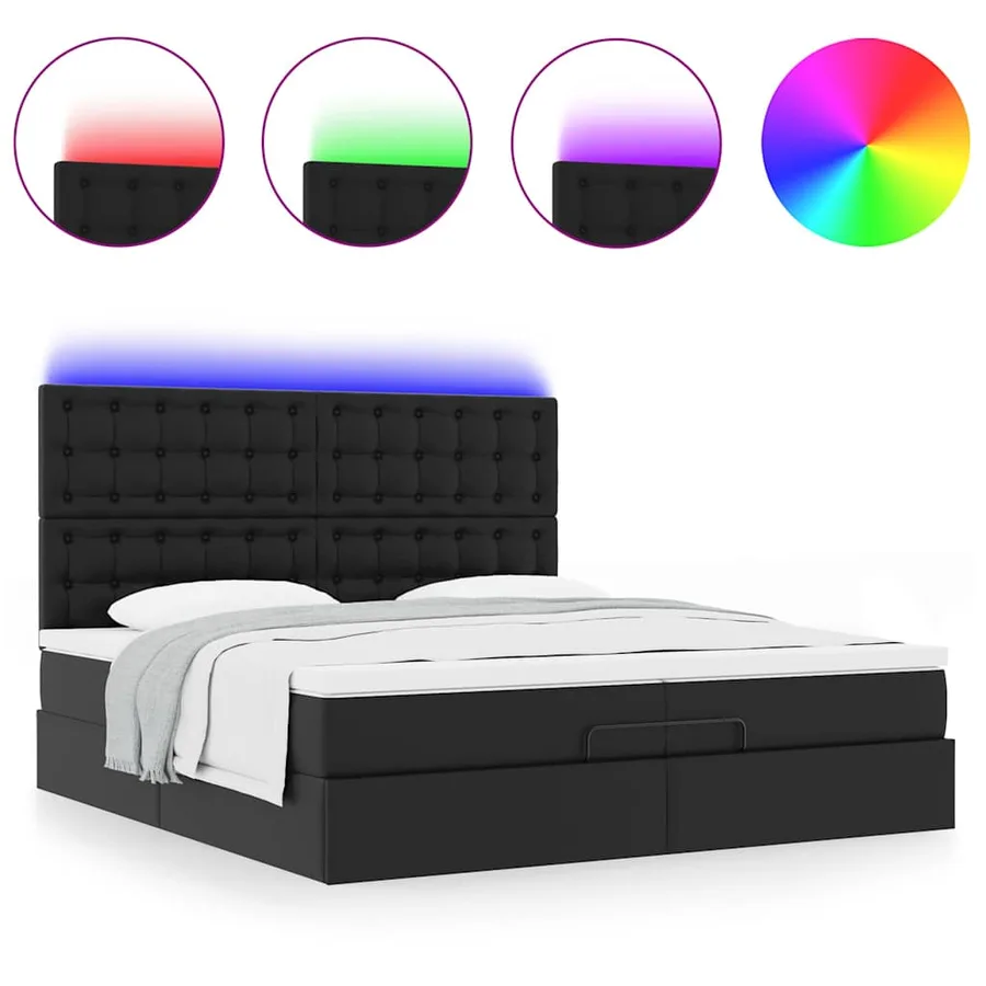 Cadre de lit ottoman avec matelas noir 200x200 cm similicuir - 5