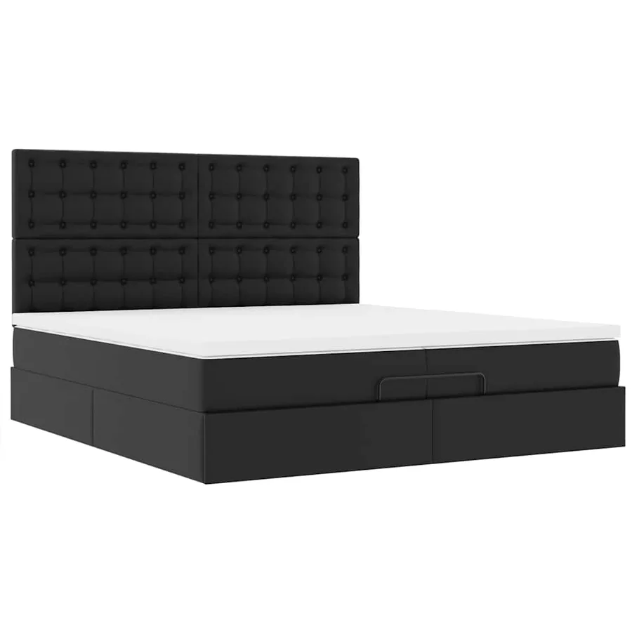 Cadre de lit ottoman avec matelas noir 200x200 cm similicuir - 7