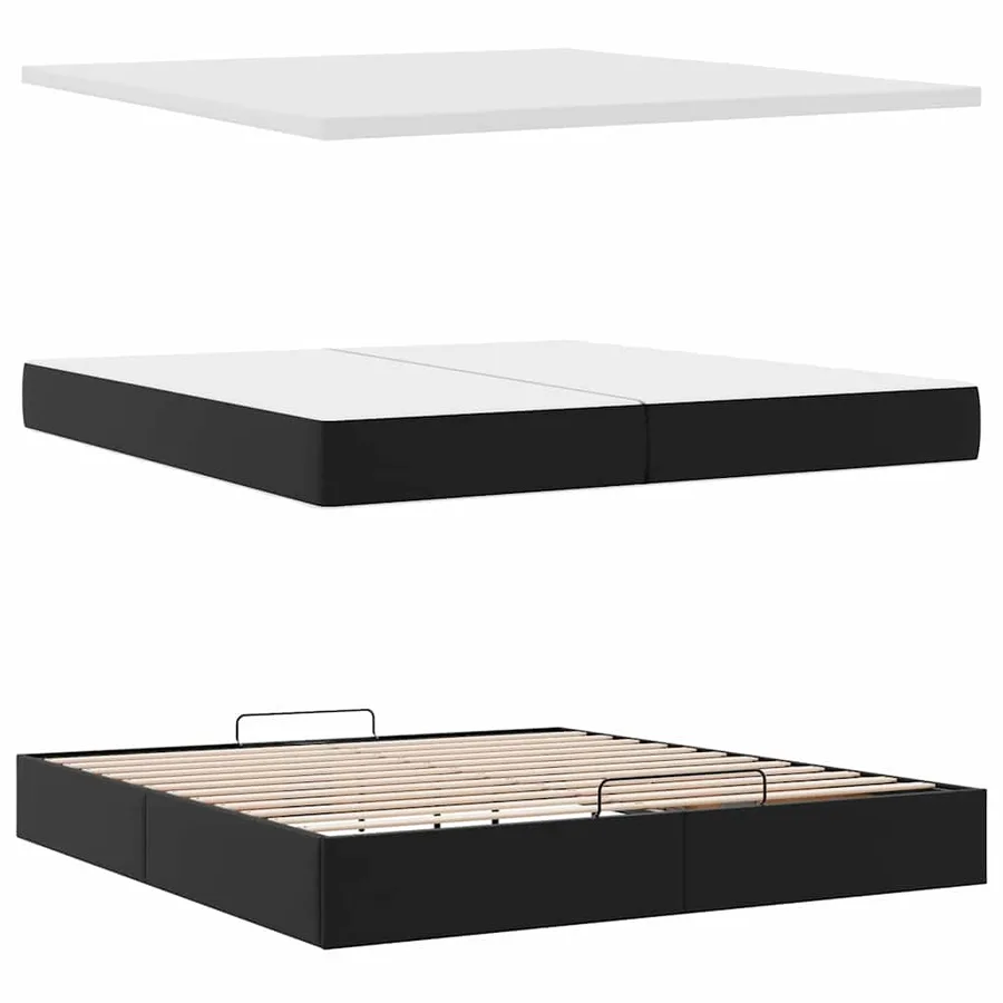 Cadre de lit ottoman avec matelas noir 200x200 cm similicuir - 9