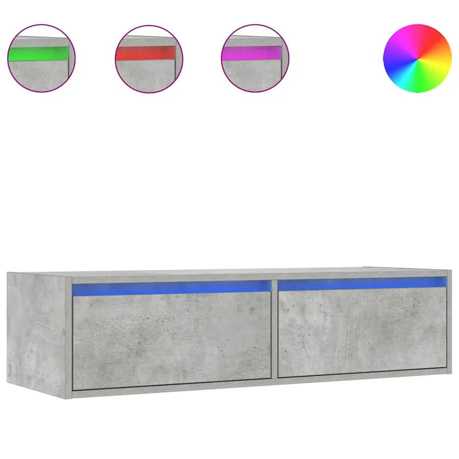 Meuble TV avec lumières LED gris béton 100X35,5x25 cm - 2