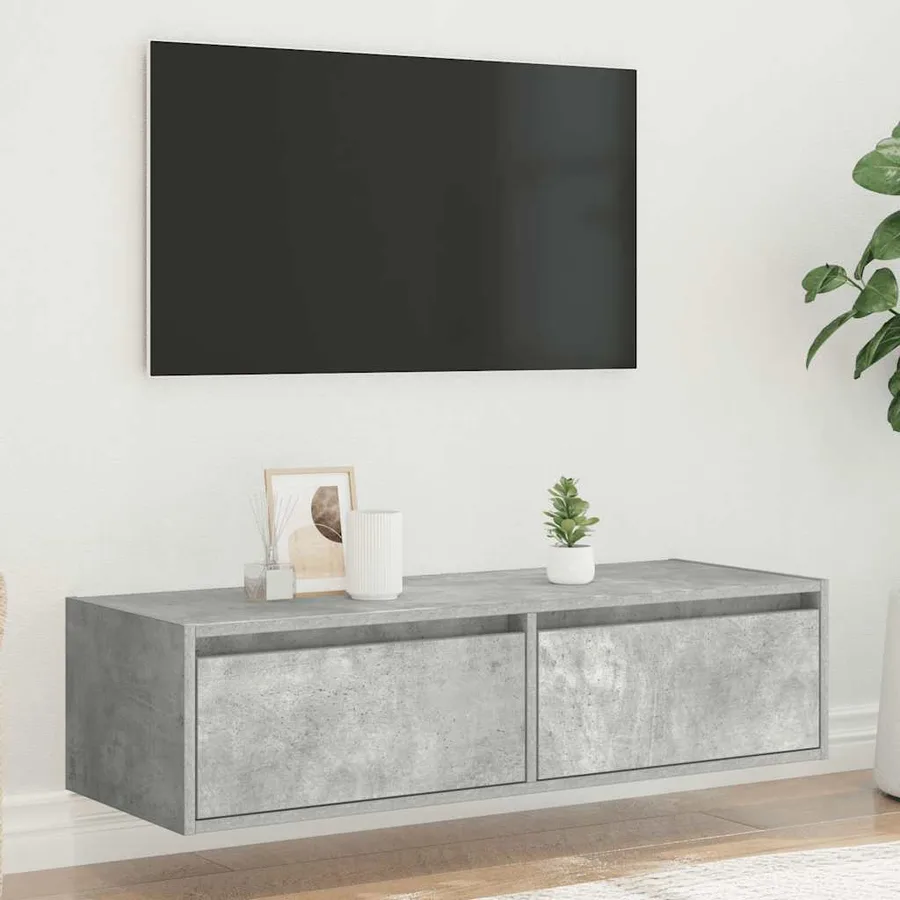 Meuble TV avec lumières LED gris béton 100X35,5x25 cm - 4