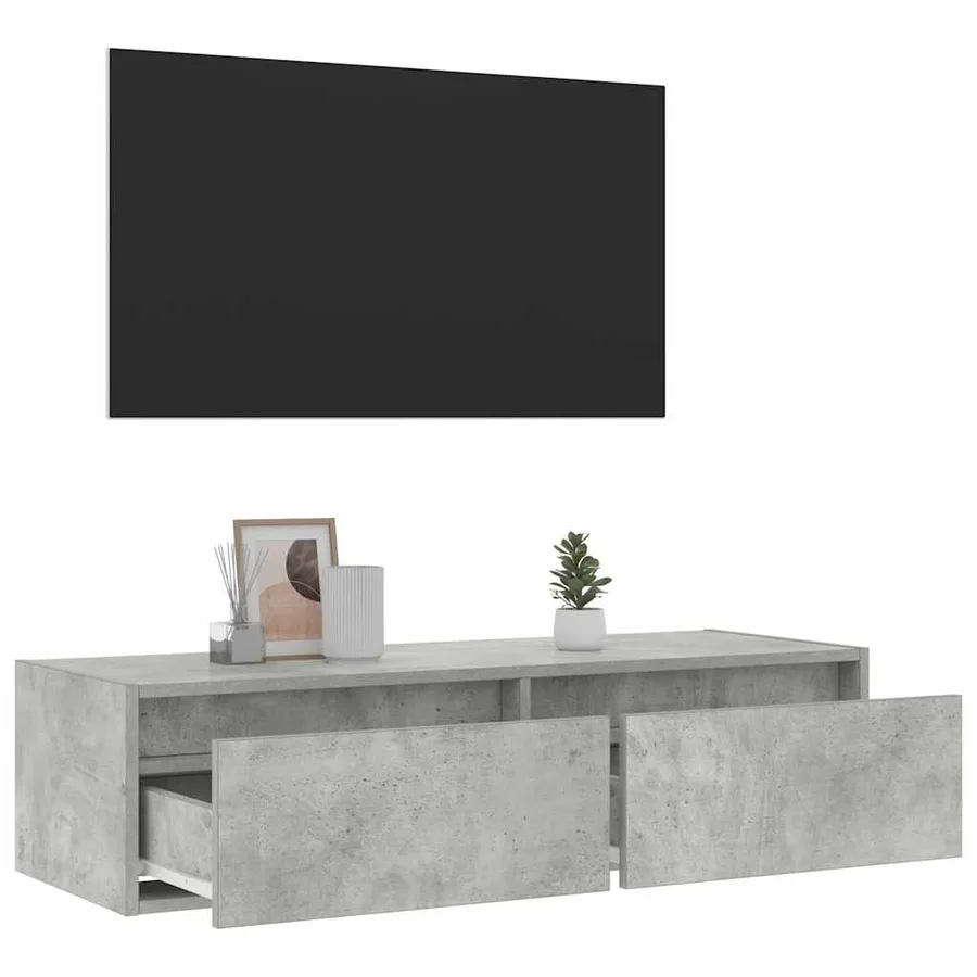 Meuble TV avec lumières LED gris béton 100X35,5x25 cm - 5